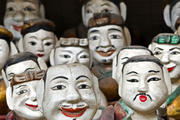 Painting faces – Paper mask workshop, Hanoi, Vietnam